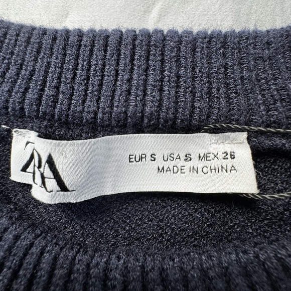 Zara Cropped Knit Sweater Ribbed Color Block Navy Blue & Red 90s Retro Sz S NWT - Picture 3 of 11